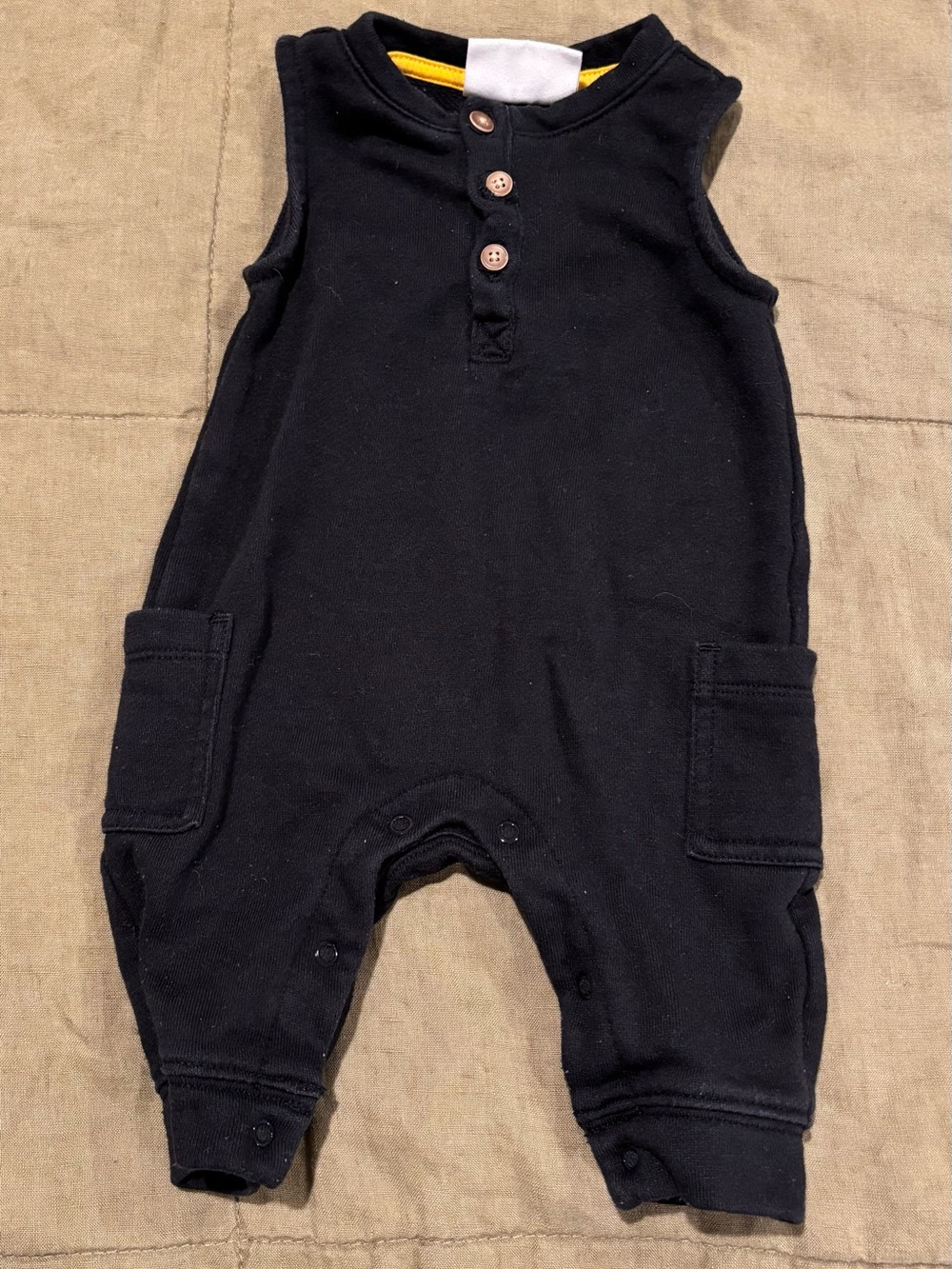Gymboree Black Sleeveless Baby Romper with Button Placket 0-3m